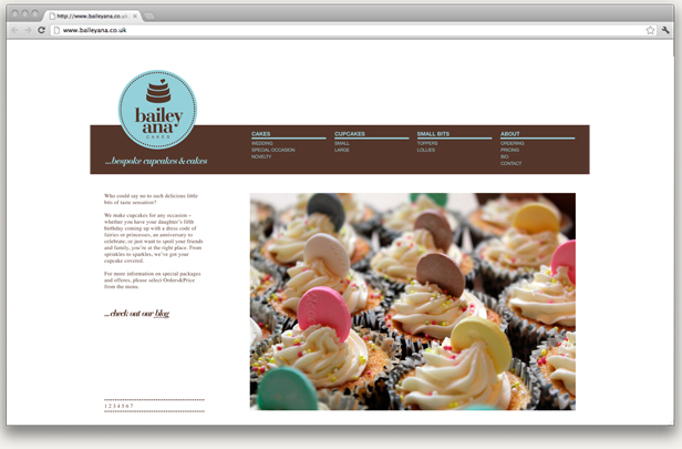 Screenshot ofbaileyana cakes website