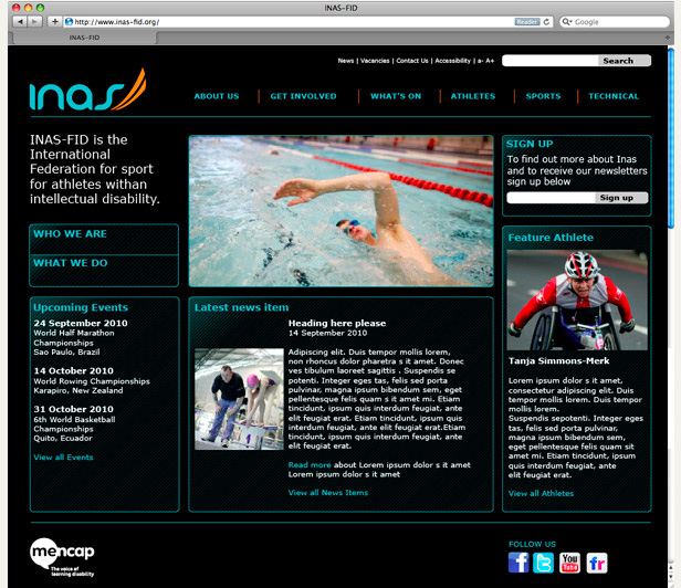 Screenshot of the redesigned INAS website home page