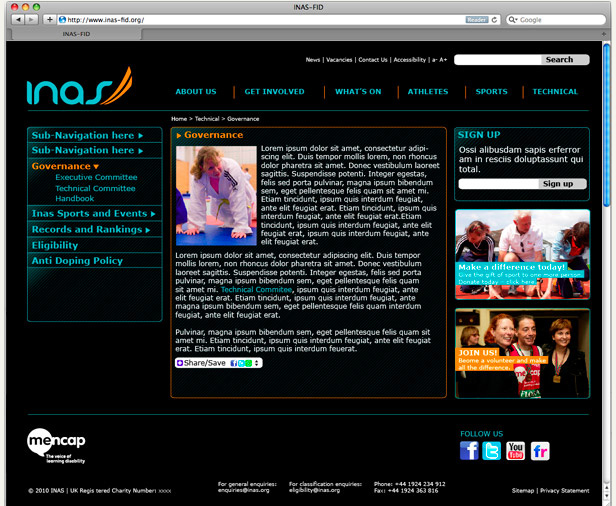 Screenshot of the redesigned INAS website governance page