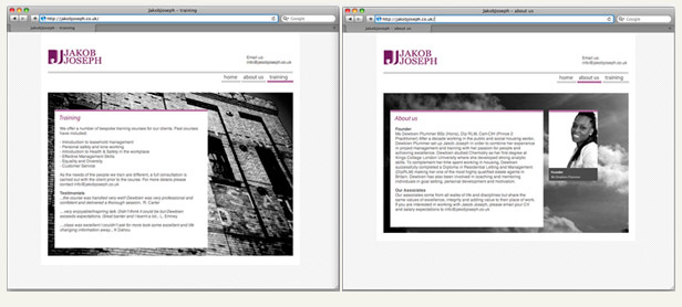 JakobJoseph training and project management website pages