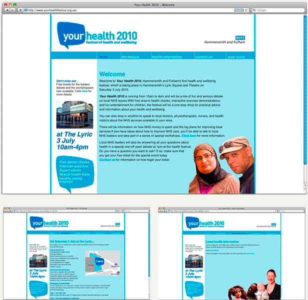 Screenshots of the NHS Your Health website design
